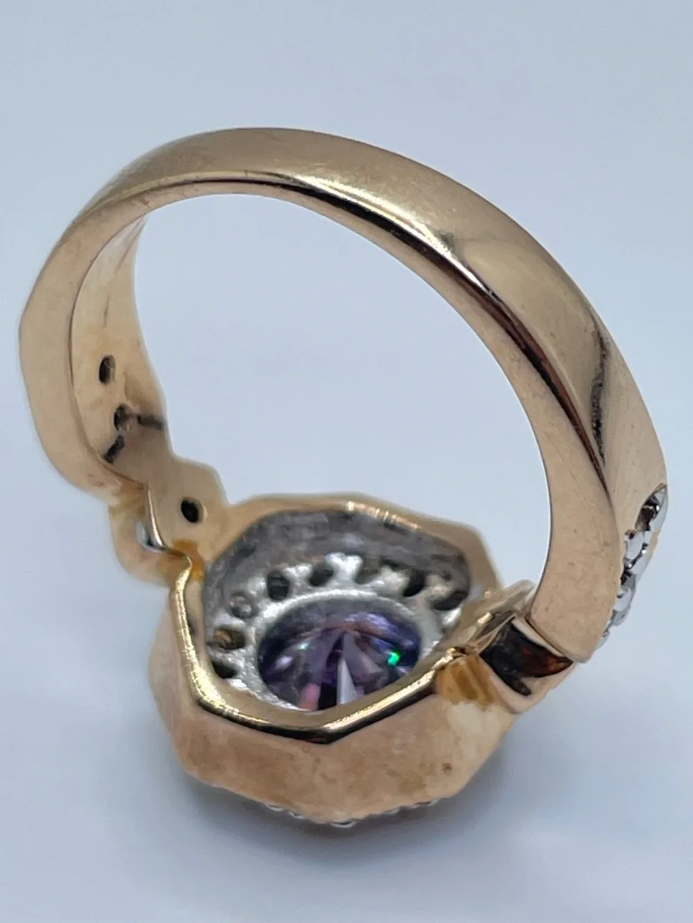 Swarovski Amethyst Purple Crystal Elements Halo Ring Gold Sz 7 Art Deco